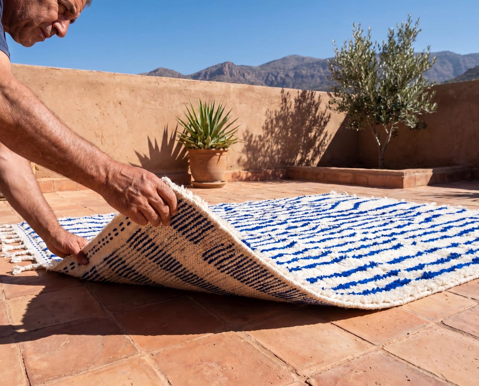 soft-shag-moroccan-rug-blue-ivory-living-room-rug Contemporary Beni Ourain Rug – Luxury Moroccan Ivory Blue Stripe Area Rug