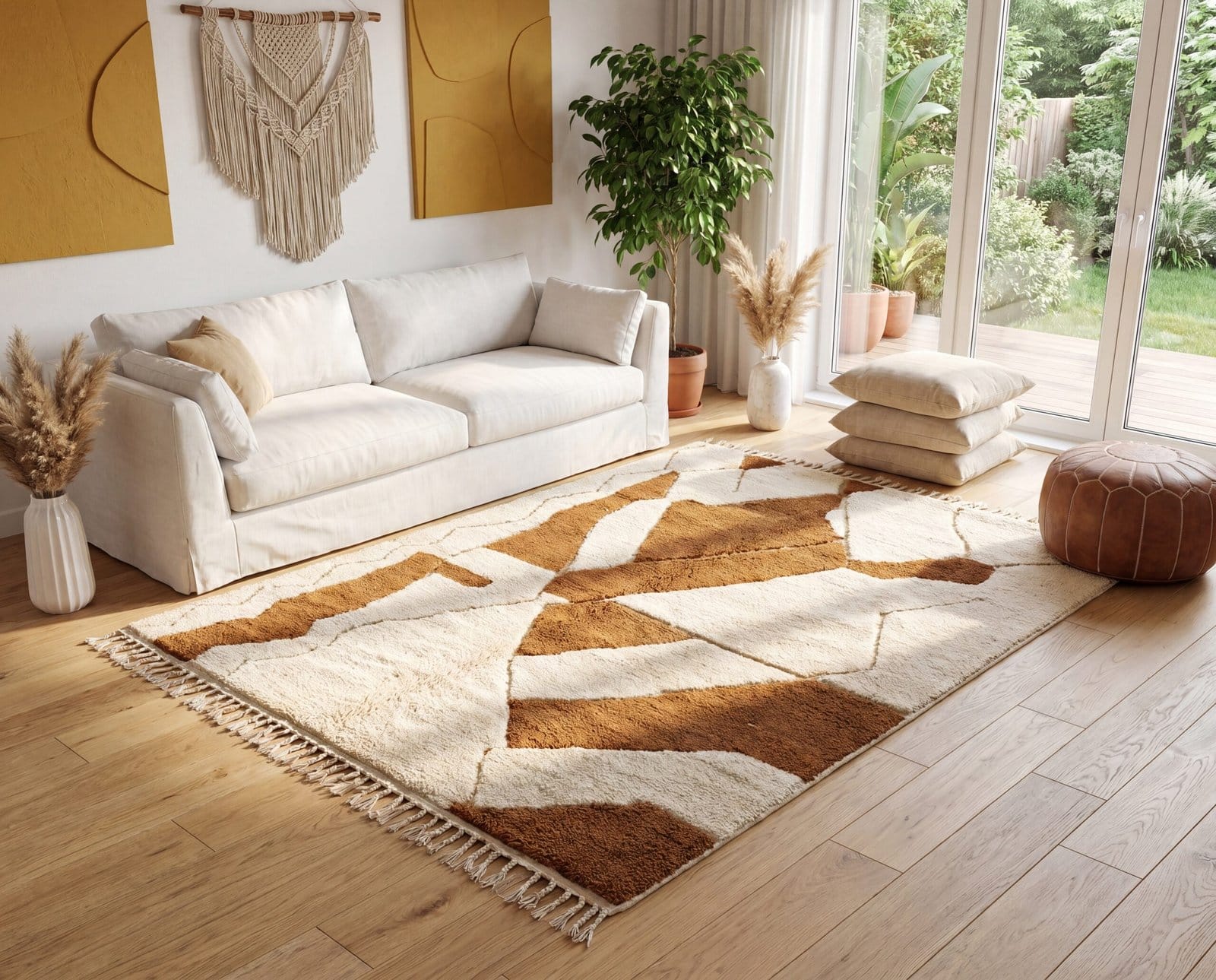soft-shag-moroccan-rug-cream-brown-handwoven-carpet Brown & White Geometric Beni Ourain Rug | Handmade Moroccan Wool Area Rug | Berber Tribal Carpet | Modern Boho Home Deco | Custom Size Rugs