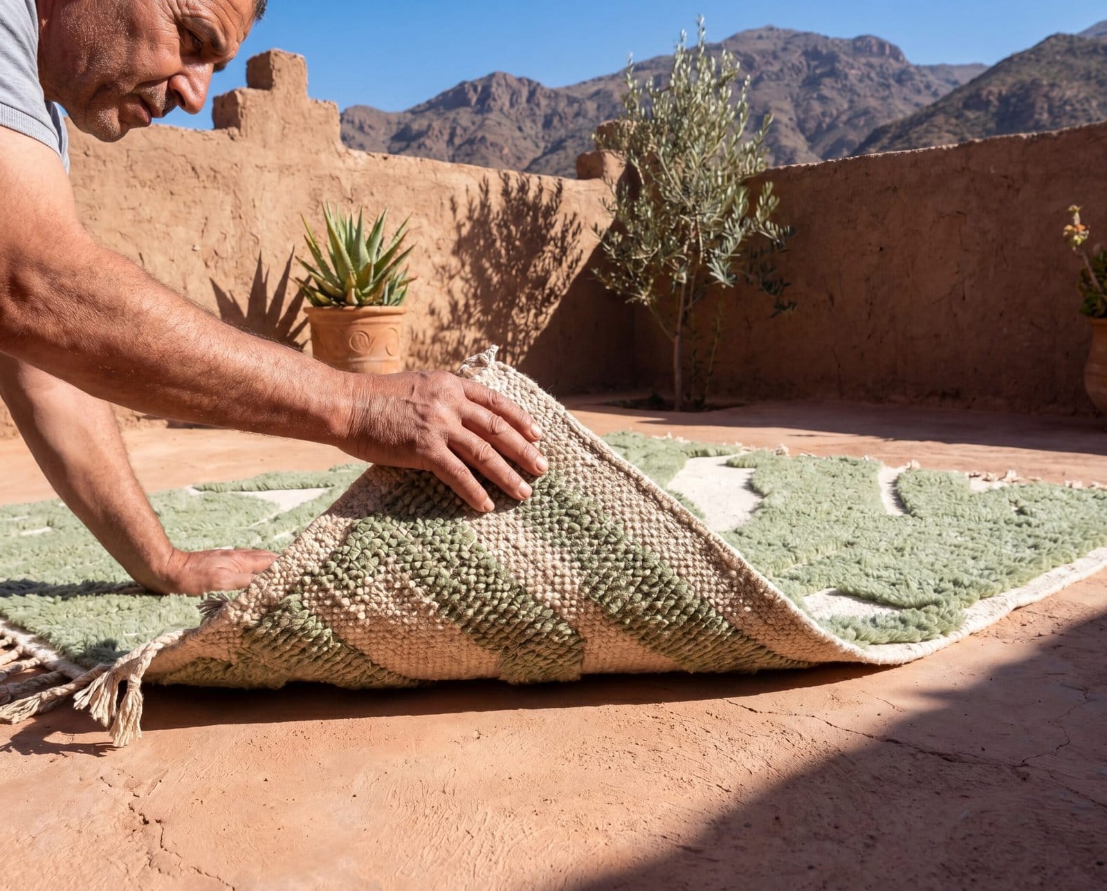 soft-wool-moroccan-rug-minimalist-living-room-area-rug Handmade Olive Green Moroccan Wool Rug, Abstract Berber Shag Area Carpet