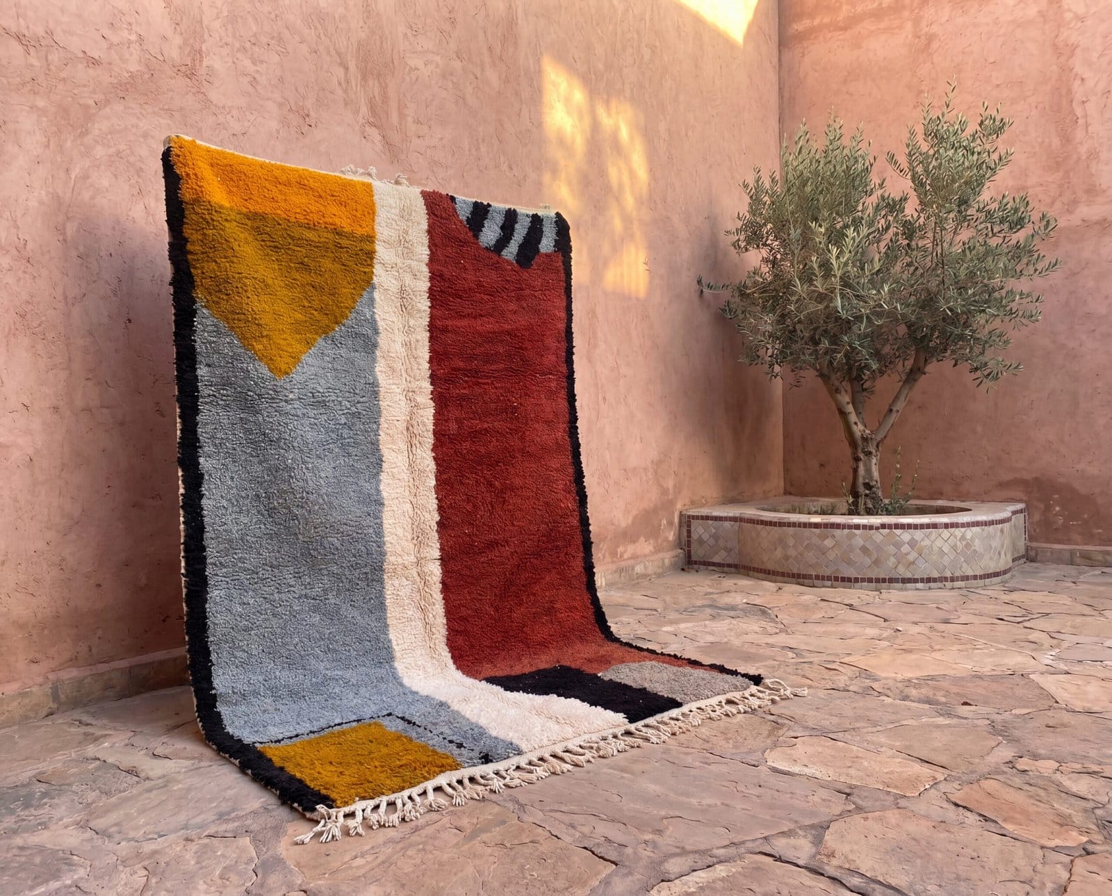 statement-moroccan-rug-modern-abstract-wool-rug Modern Colorblock Moroccan Rug | Handmade Berber Wool Area Rug | Geometric Color Block Carpet | Boho Living Room Rug | Custom Size