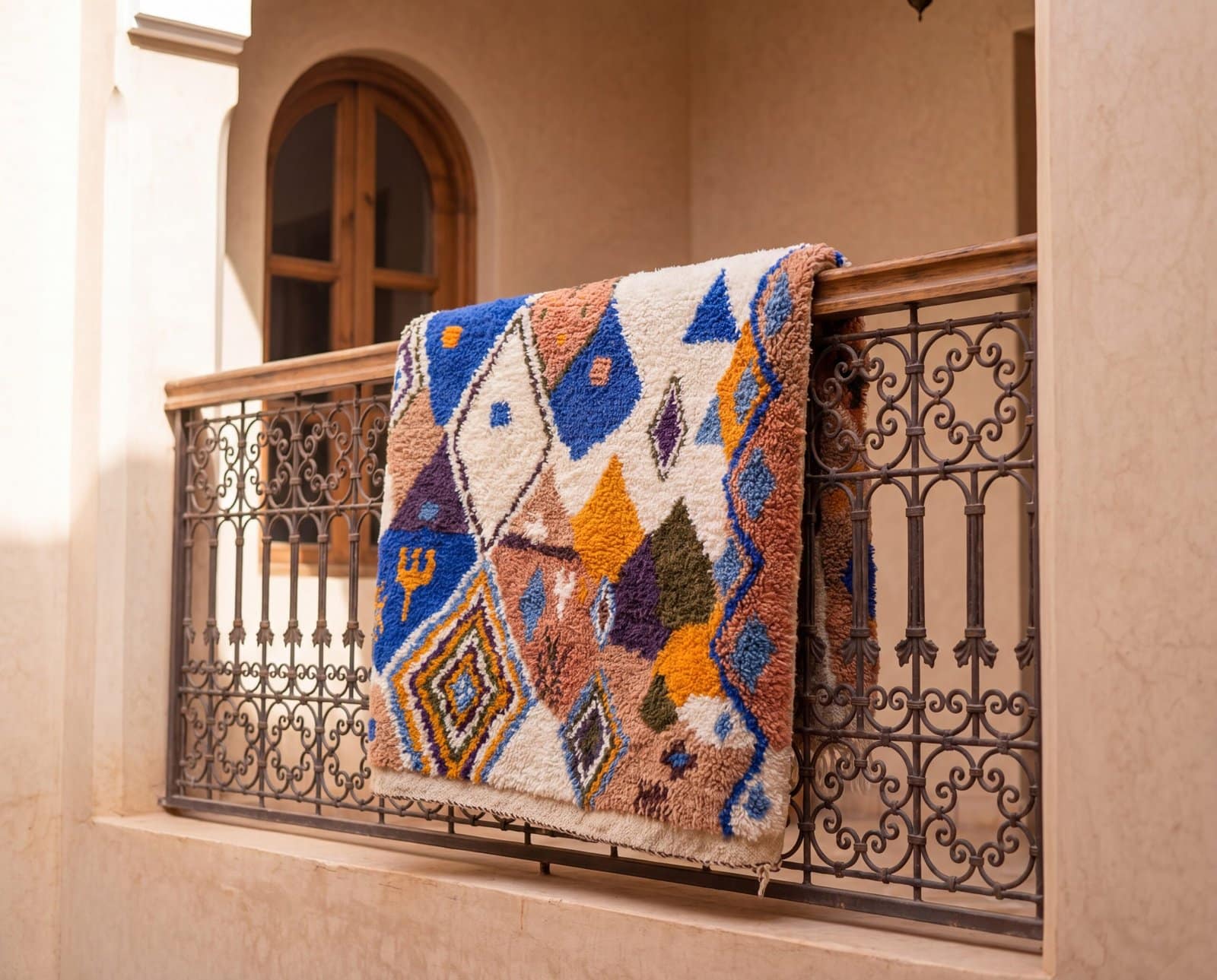 vintage-moroccan-berber-rug-colorful-geometric-area-rug Handmade Moroccan Azilal Rug, Colorful Tribal Geometric Berber Carpet