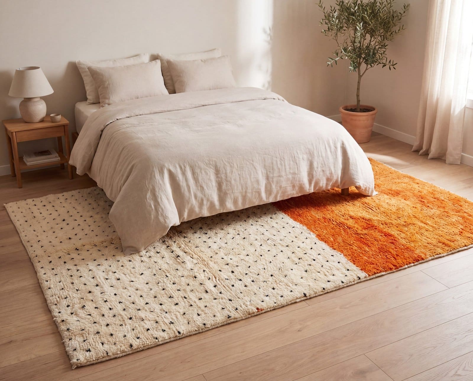 vintage-style-berber-wool-rug-orange-white-dots-moroccan-artisan Orange & White Polka Dot Moroccan Rug | Handmade Berber Wool Rug | Boho Nursery , Living Room Decor
