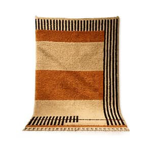 Handmade Moroccan Wool Rug, Brown Cream Berber Area Rug, Boho Neutral Style