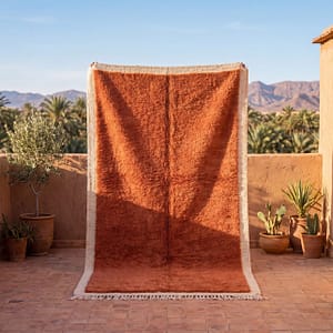 Terracotta-brown-rug-fpr-living-room Beni Ourain Rug Terracotta Brown, Moroccan Rug 8x10, Handmade Wool Rug, Berber Carpet, Boho Living Room, High Pile Area Rug