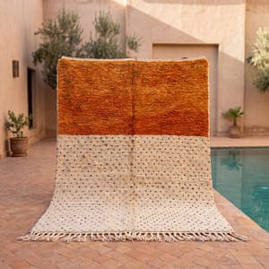 burnt-orange-ivory-moroccan-rug-handwoven-berber-wool-boho-decor Orange & White Polka Dot Moroccan Rug | Handmade Berber Wool Rug | Boho Nursery , Living Room Decor