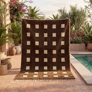 chocolate-beni-ourain-rug-modern-moroccan-carpet Custom Moroccan Rug, Beni Ourain Brown & White Geometric, Square Shag Rug, Handmade Area Rug