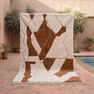 handwoven-beni-ourain-rug-neutral-boho-living-room-carpet Brown & White Geometric Beni Ourain Rug | Handmade Moroccan Wool Area Rug | Berber Tribal Carpet | Modern Boho Home Deco | Custom Size Rugs