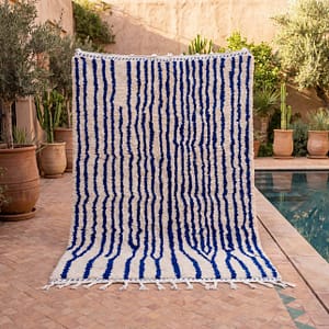 moroccan-blue-striped-rug-handmade-berber-rug-boho-area-rug Contemporary Beni Ourain Rug – Luxury Moroccan Ivory Blue Stripe Area Rug