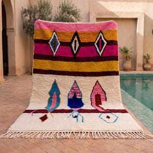 statement-moroccan-rug-pink-tribal-berber-carpet Pink Moroccan Berber Rug | Handmade Colorful Wool Area Rug | Plush Boho Tribal Carpet | Cream Living Room Decor | Custom Size