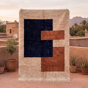 white-berber-moroccan-rug Handmade Cream Moroccan Rug: Berber Wool Rug, brown & blue Rugs, Boho Living Room Decor