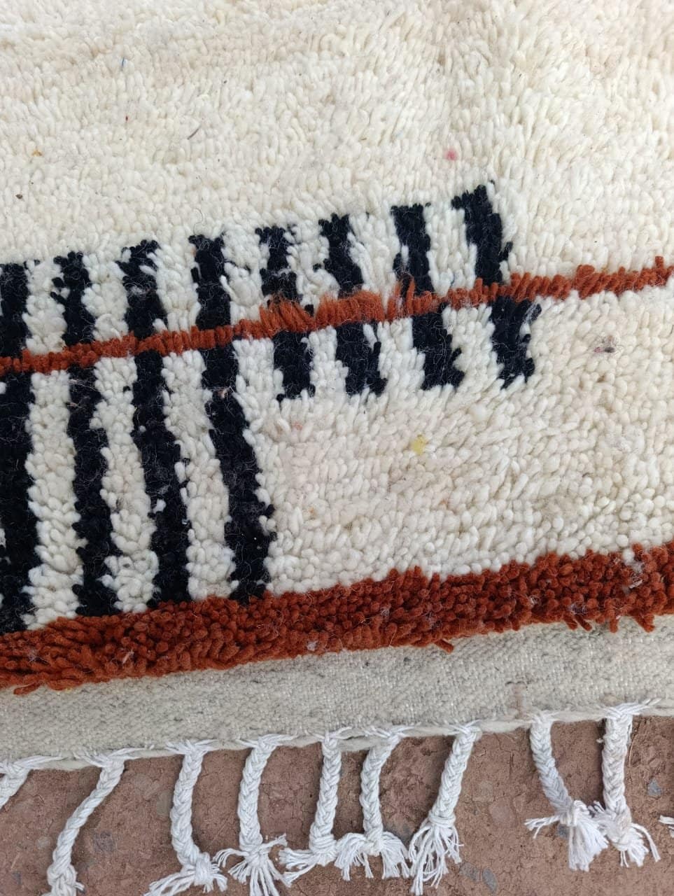 minimalist-moroccan-area-rug-rust-brown-cream-luxury-rug Authentic Moroccan Berber Rug, Handwoven Wool Area Rug, Neutral Boho Living Room Carpet, Geometric Decor