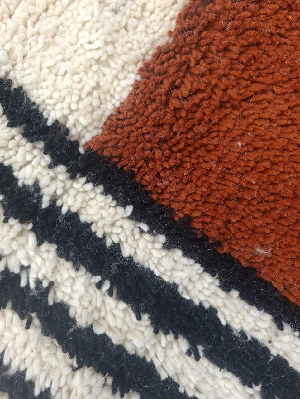 statement-moroccan-berber-rug-rust-and-ivory-handmade-area-rug Authentic Moroccan Berber Rug, Handwoven Wool Area Rug, Neutral Boho Living Room Carpet, Geometric Decor