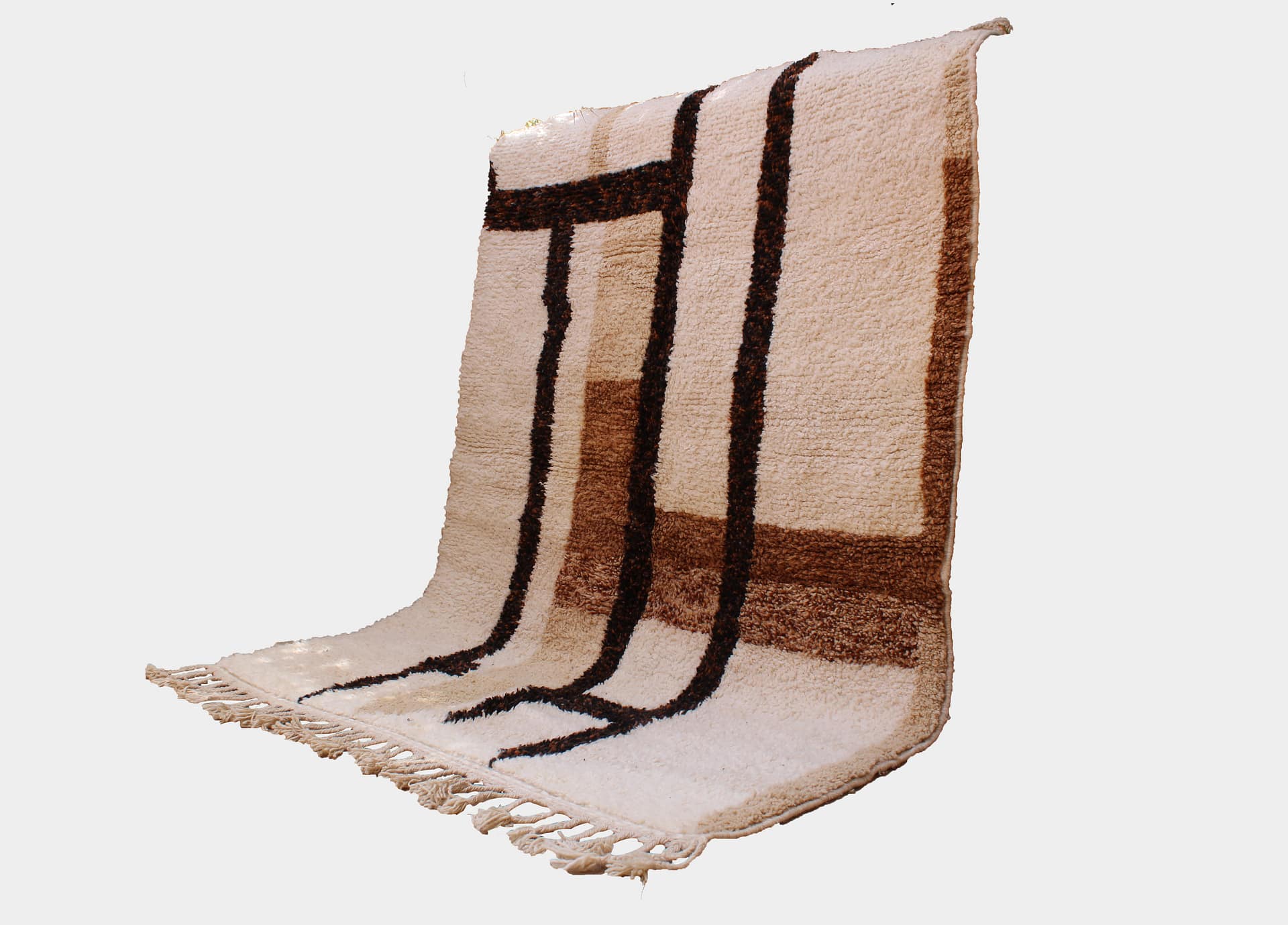 brown-moroccan-wool-area-rug Natural brown wool Beni Ourain rug close-up texture full view