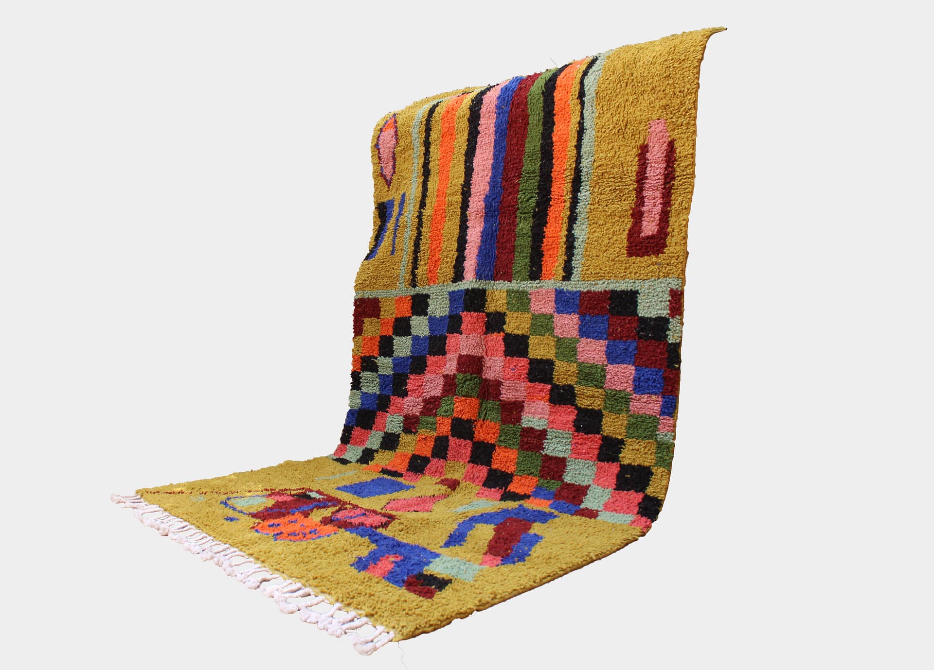 yellow-moroccan-wool-rug Yellow Beni Ourain Moroccan rug made from natural wool full view